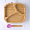 Square Bamboo Suction Divided Plate and Spoon, Pink, 6 Months+
