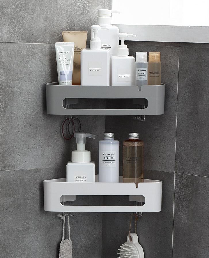 No-Drill Plastic Towel Rack, Triangle or Long, White or Gray