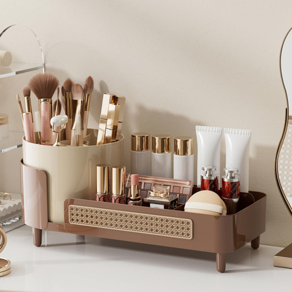 Rotating Large Capacity Cosmetic Display Case, Coffee