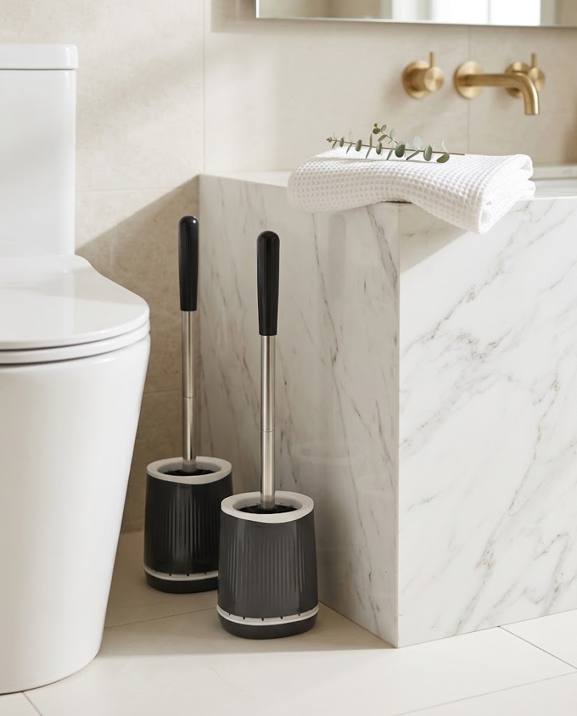 Wall-Mounted Toilet Brush with Ventilated Holder, Black