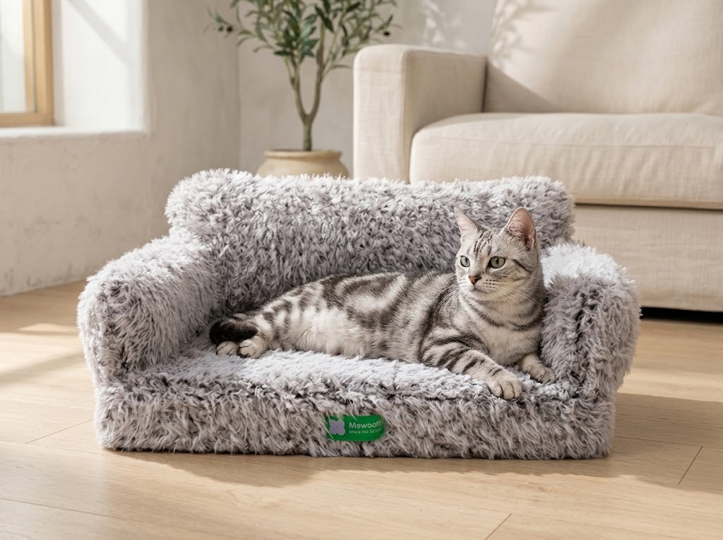 Pet Sofa Bed with Egg Crate Foam and Washable Cover, Medium, Brown