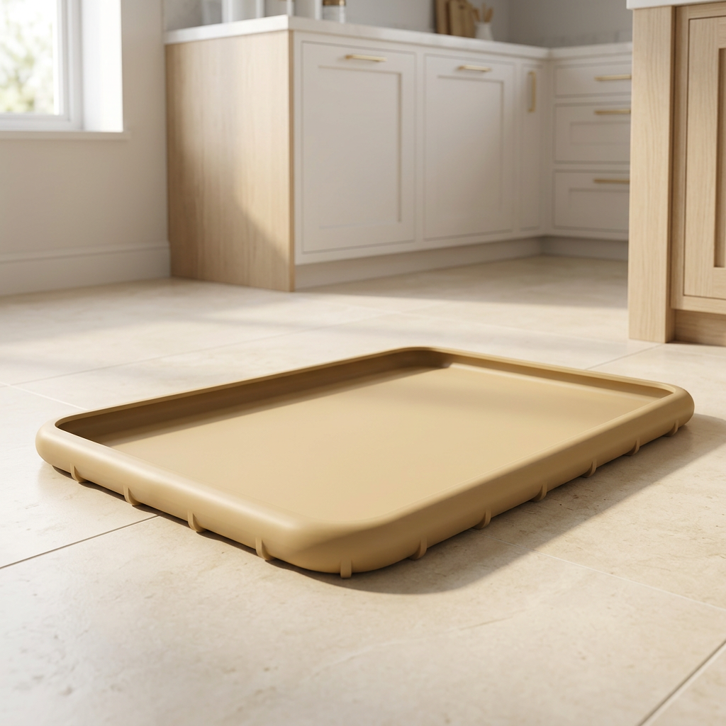 Waterproof Silicone Pet Feeding Mat with Raised Edge, Beige