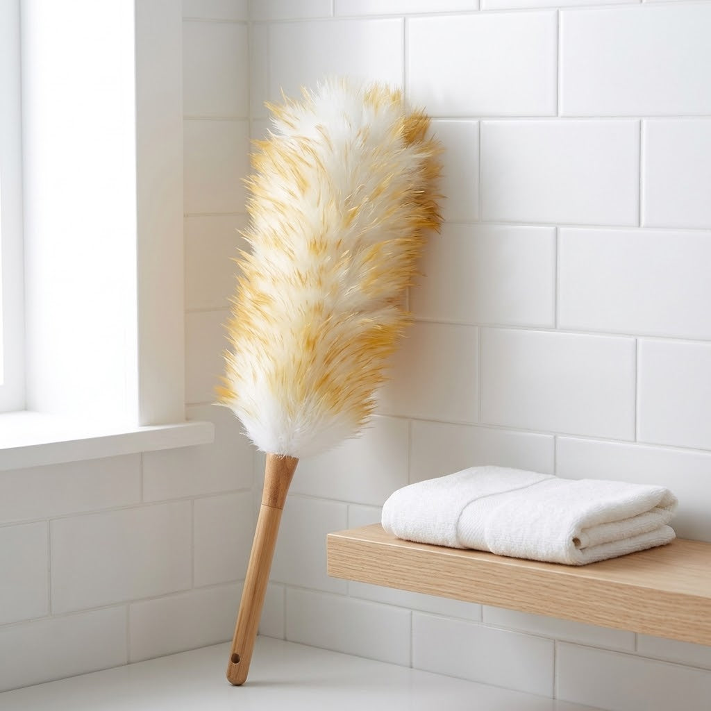 Lambswool Duster with Wood Handle and Hanging Rope, 45 cm