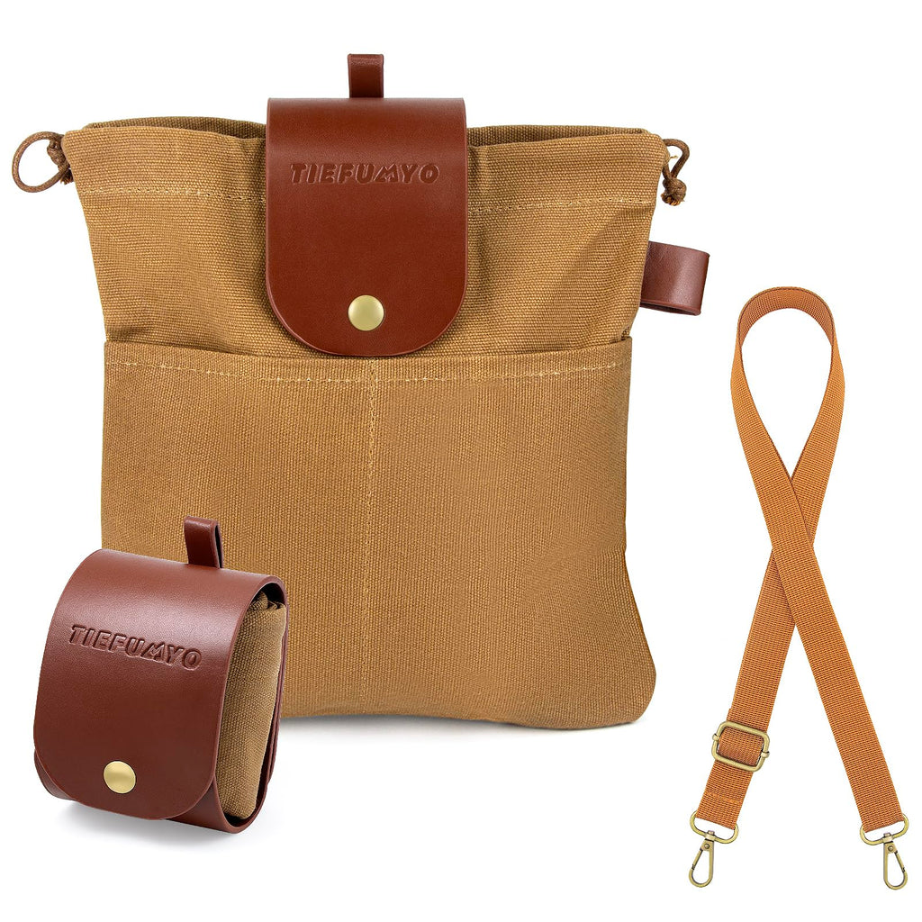 Water-Resistant Waxed Canvas Foraging Bag with Belt Clasps, Brown