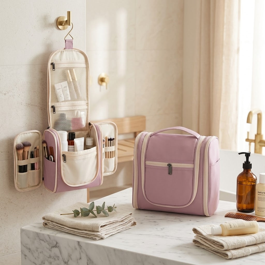 Large Waterproof Hanging Toiletry Bag, Blush Pink