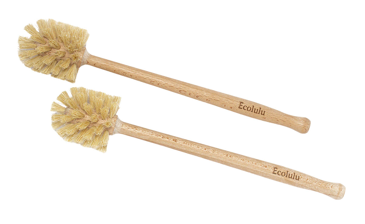 Wood Toilet Brushes with Beechwood Handles and Hemp Bristles, 2-Pack