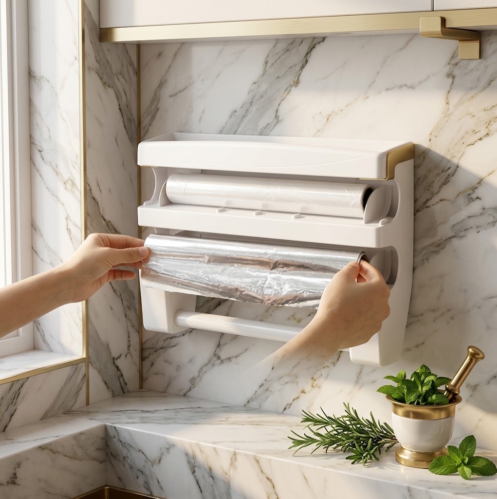 3-in-1 Wall-Mount Kitchen Wrap Rack with Cutter