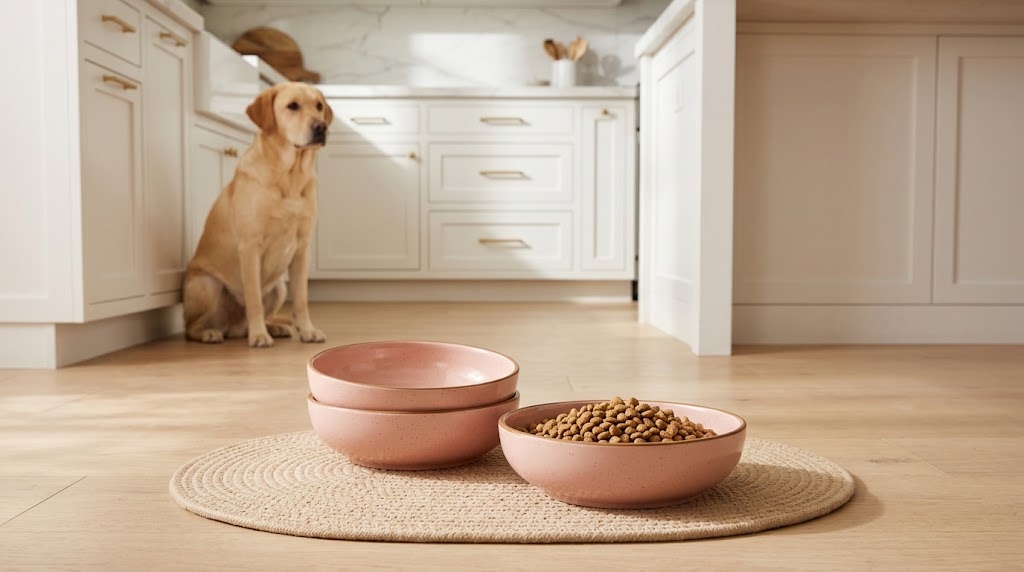 Shallow Heavy Porcelain Cat Dishes, 5.19 in, Set of 3, Matte Pink