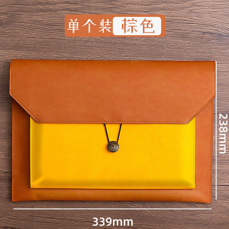 A4 PU Leather Document Bag, Three-Layer Storage, Button Closure