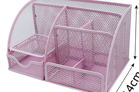 Metal Mesh Desktop Organizer with Seven Compartments for Pens and Files