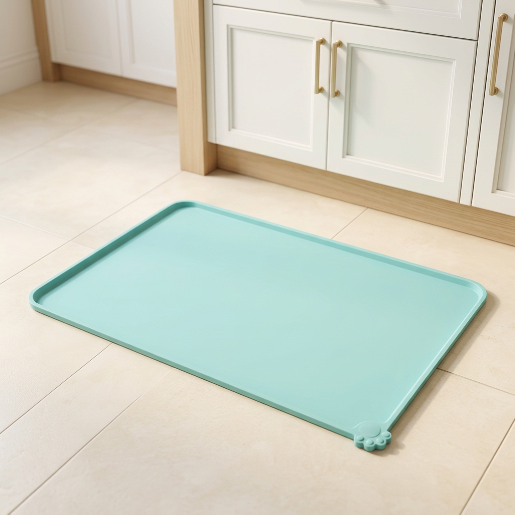 Thick Silicone Pet Feeding Mat with Raised Edge, Teal