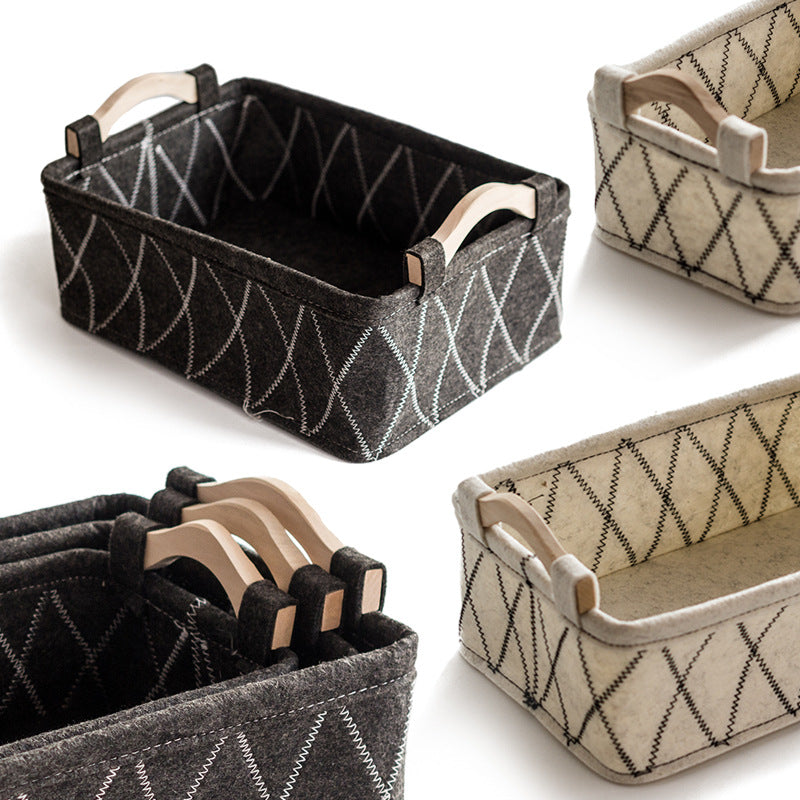 Hand-Sewn Felt Storage Basket for Vanity or Desk, S, M or L
