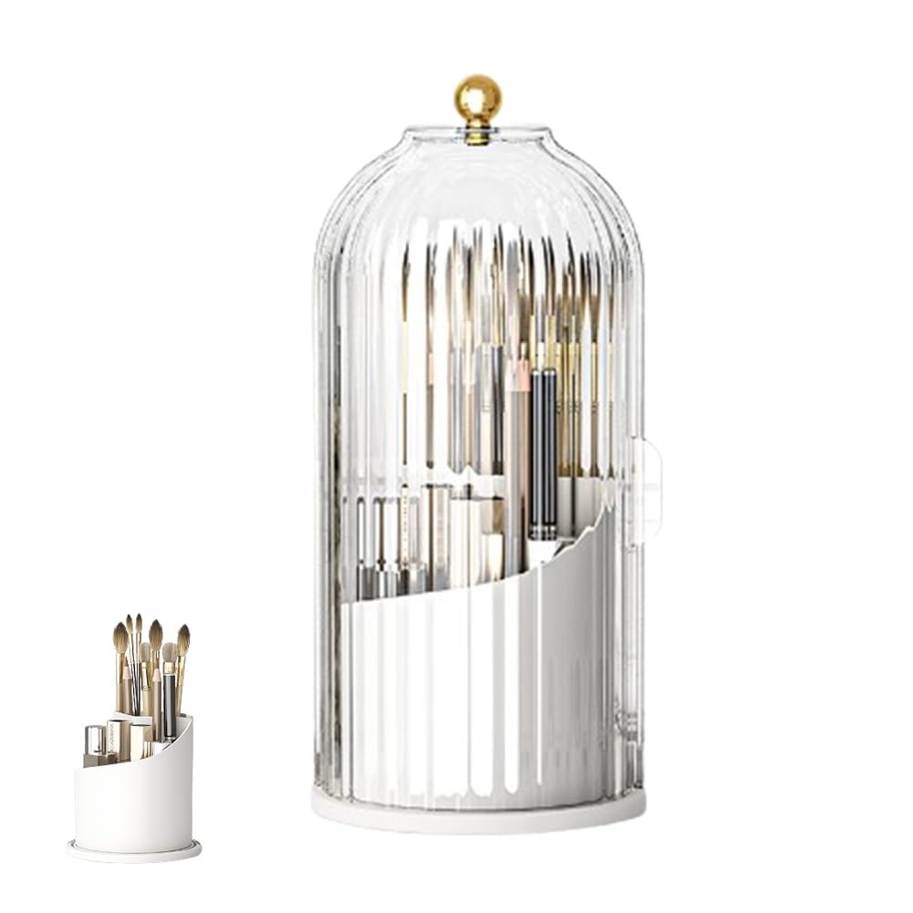 Covered Rotating Toothbrush Holder, 360-Degree, Transparent White