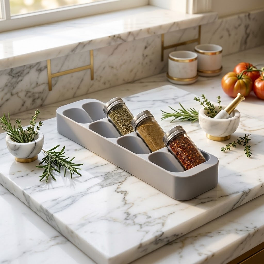 8-Slot Spice Drawer Organizer Tray, Light Gray