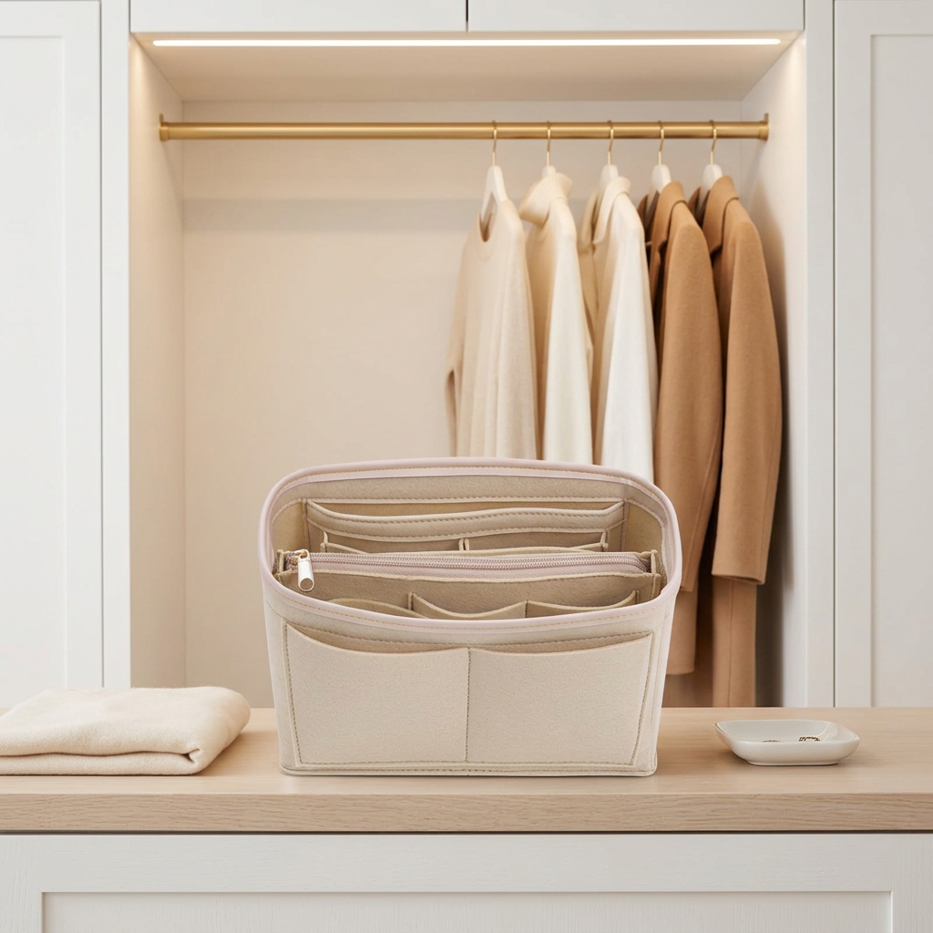 Felt Purse Organizer Insert with Metal Zipper, Up to 12 Pockets