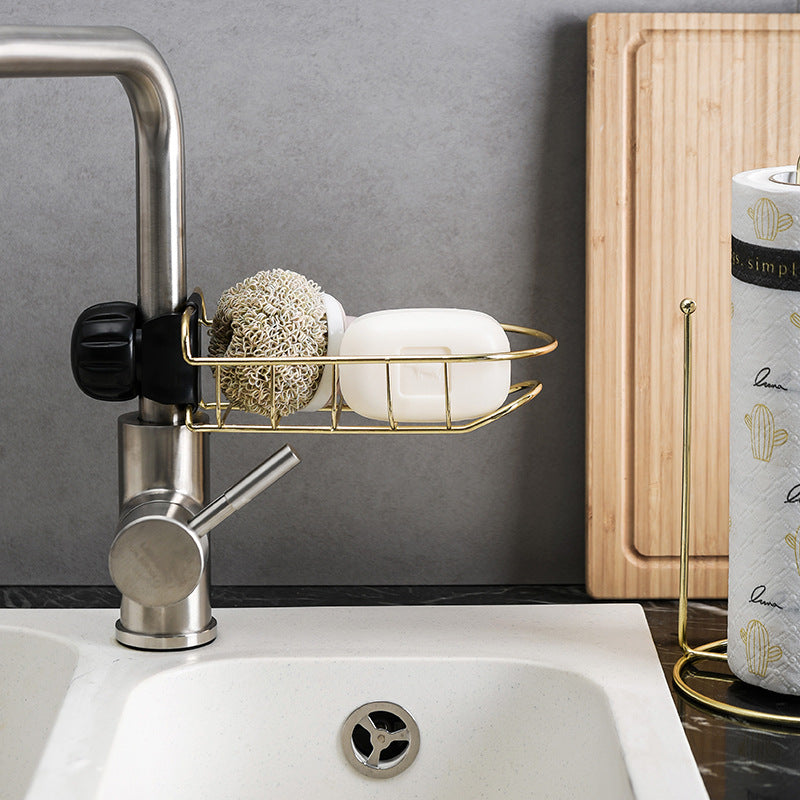 Sink Organizer Basket with Drain Tray, White, Black or Gold