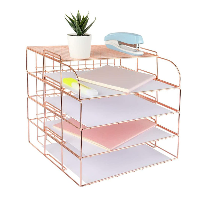 4-Layer Metal Desktop Document Rack, Black, Rose Gold or Gold