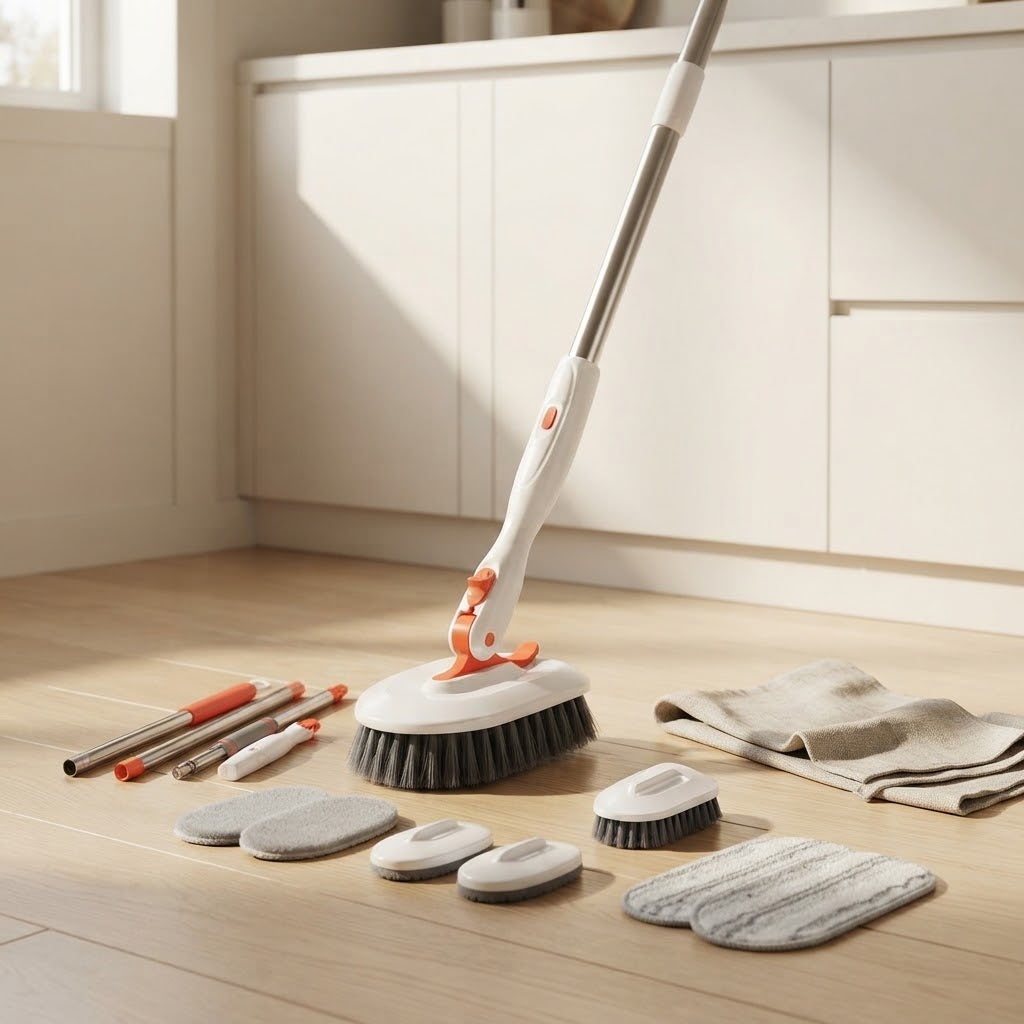 3-in-1 Tub and Tile Scrub Brush with 52 in Handle and Lockable Head