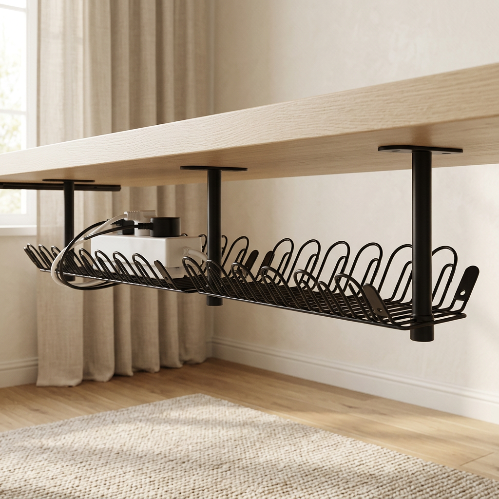 Steel Under-Desk Cable Trays, 14.4 in, Set of 2, Black