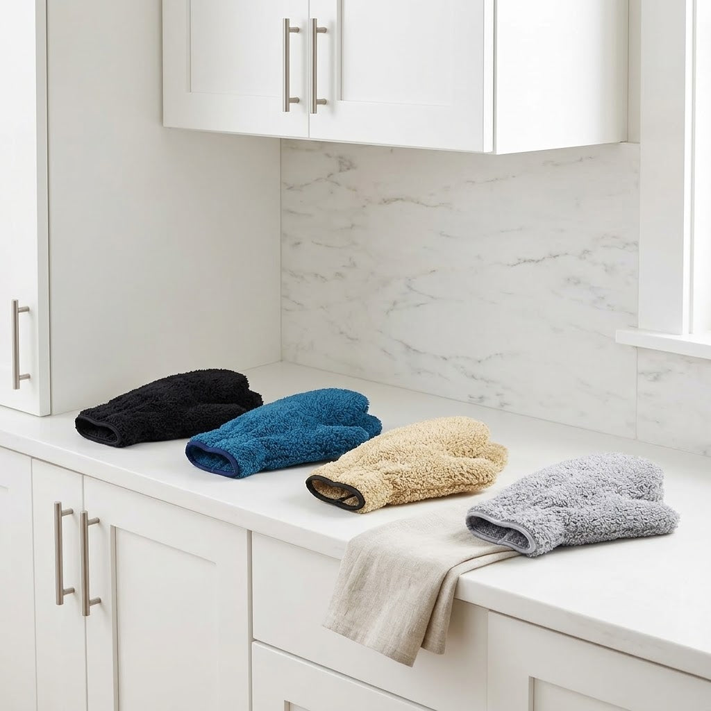 Microfiber Dusting Mittens with Thumb, Washable, 4 Pairs
