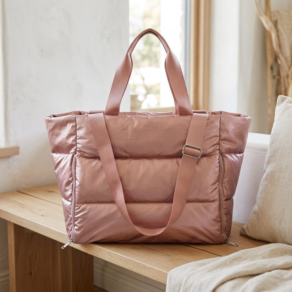 Women's Nylon Gym Bag with Soft Handle and Shoulder Strap
