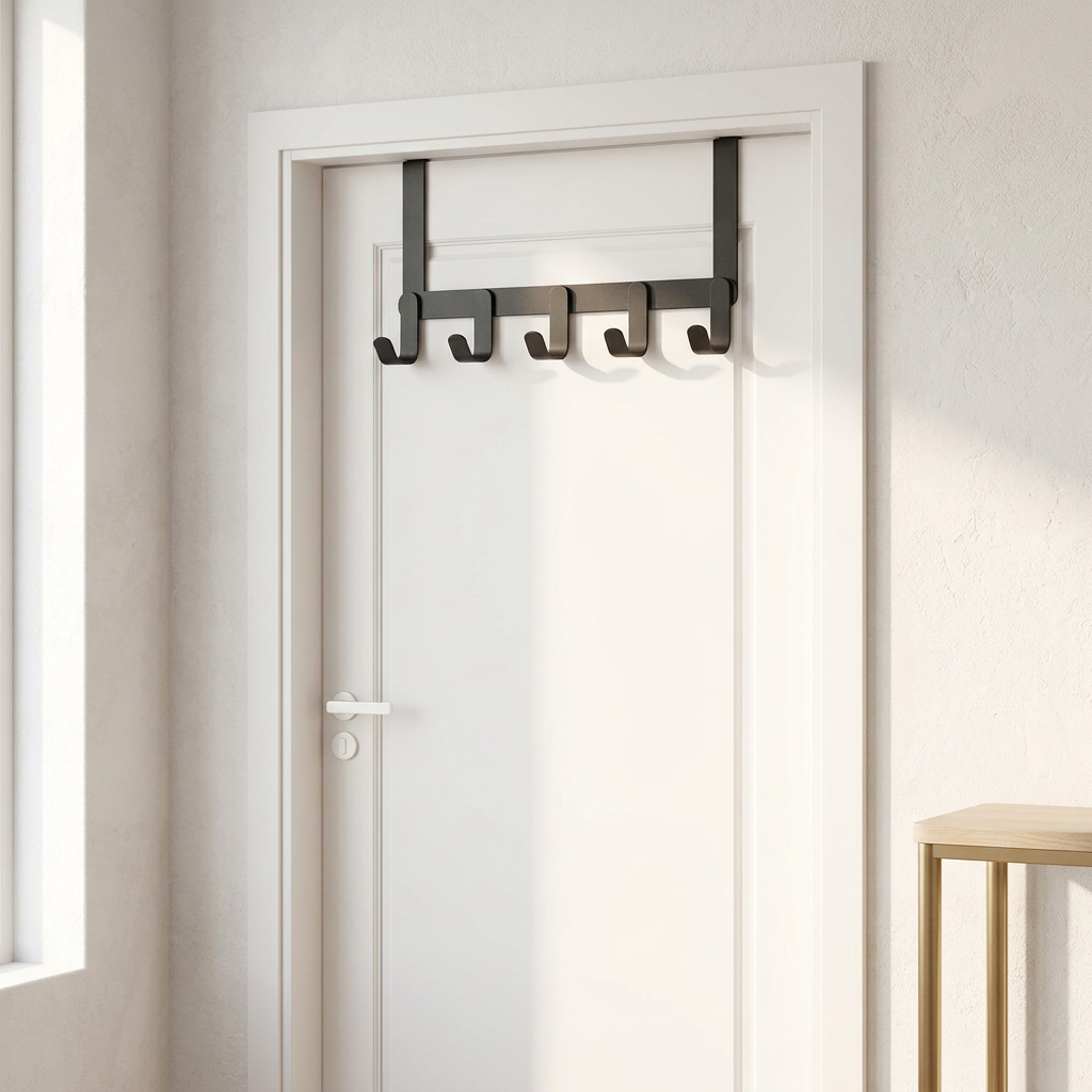 5-Hook Over-Door Organizer Rack in Wrought Iron, Holds Up to 5 kg