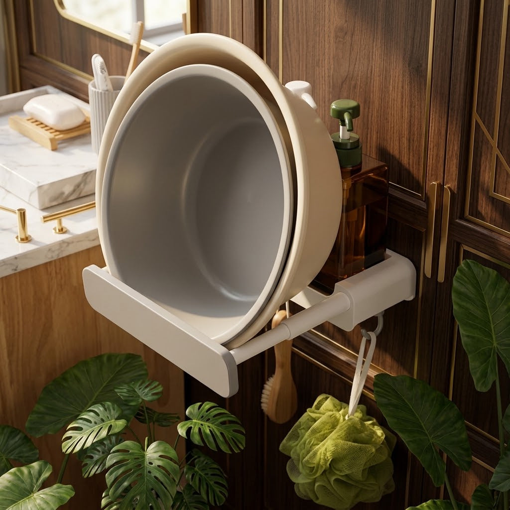 Retractable Wall-Mounted Bathroom Shelf with Hook, Yellow or Grey