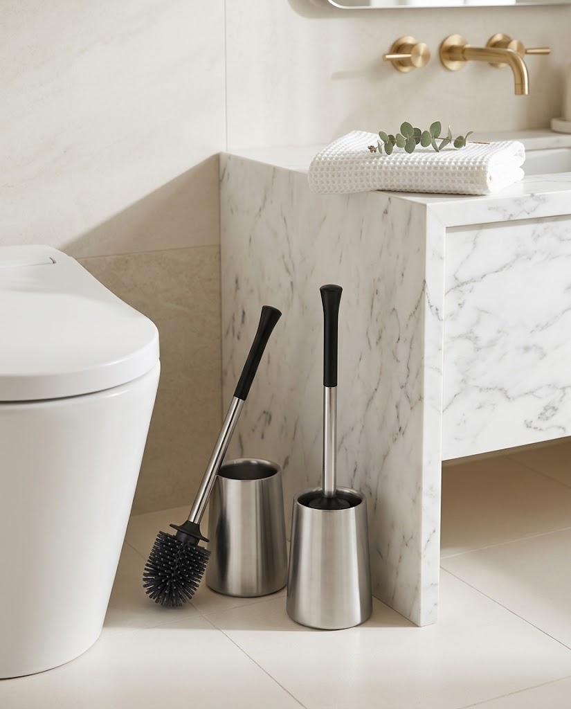 Silicone Toilet Brush and Stainless Steel Holder Set, 2-Pack