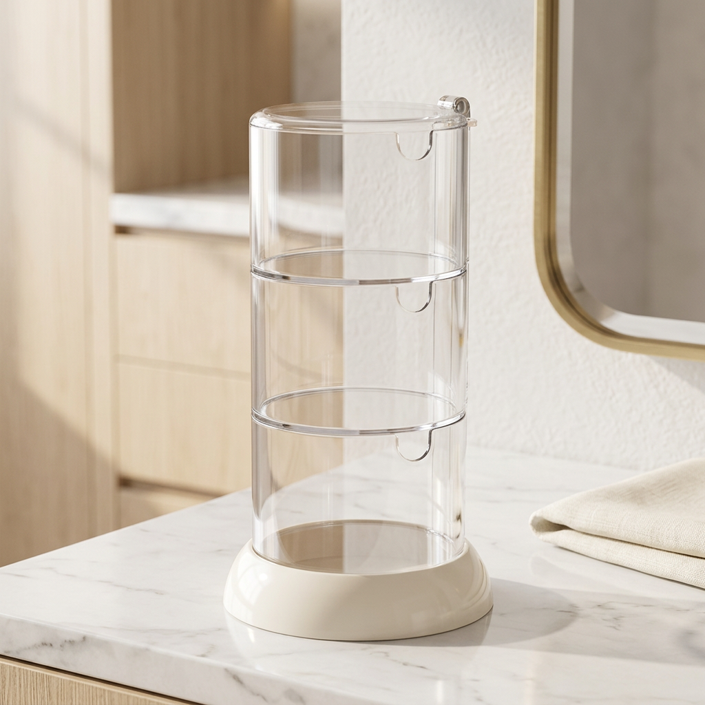 Rotatable Clear Jewelry Organizer with Lid and Tray, 2 to 4 Layers