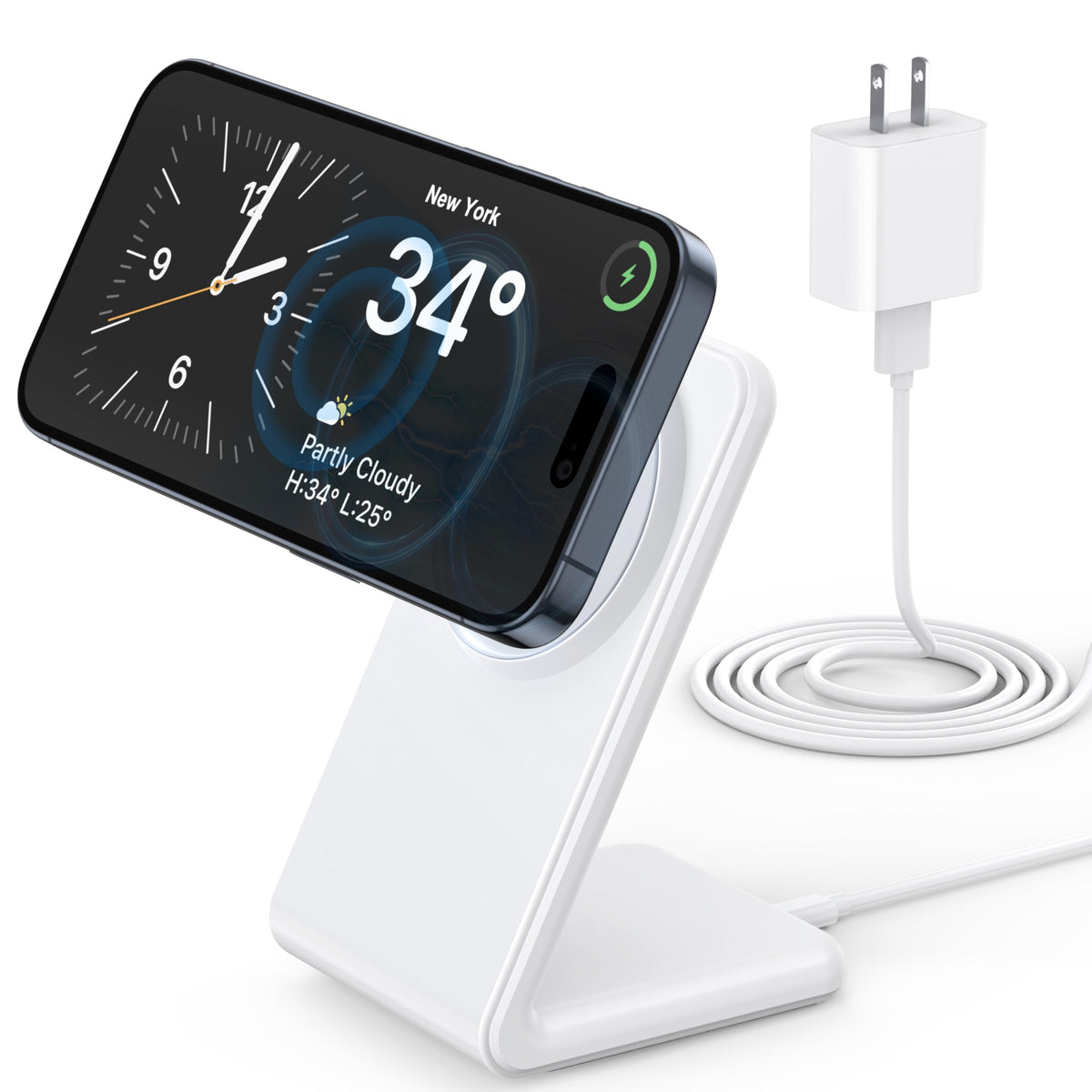 15W Magnetic Wireless Charger Stand with 20W Adapter, White