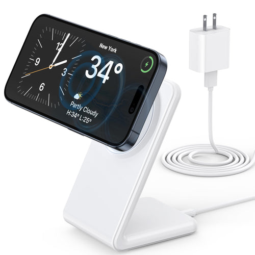 15W Magnetic Wireless Charger Stand with 20W Adapter, White