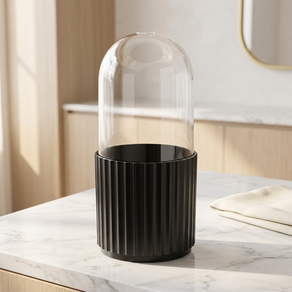 Makeup Brush Holder with Dustproof Lid, 23 cm Tall Storage Bucket