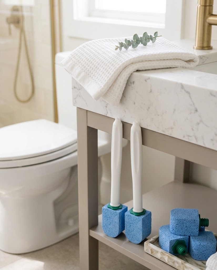 Pumice Toilet Cleaning Set with 6 Round Stones and 2 Handles, Blue
