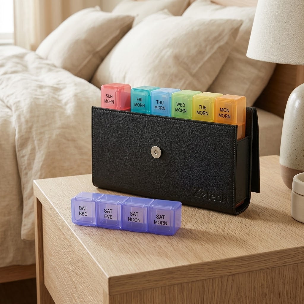Extra-Large 7-Day Pill Organizer with 4 Daily Compartments and PU Case