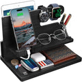 Solid Wood Phone Docking Station with Watch Stand and Tray, Black