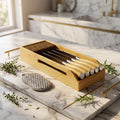 Bamboo Knife Drawer Organizer with Hooks and Sponges, Style B