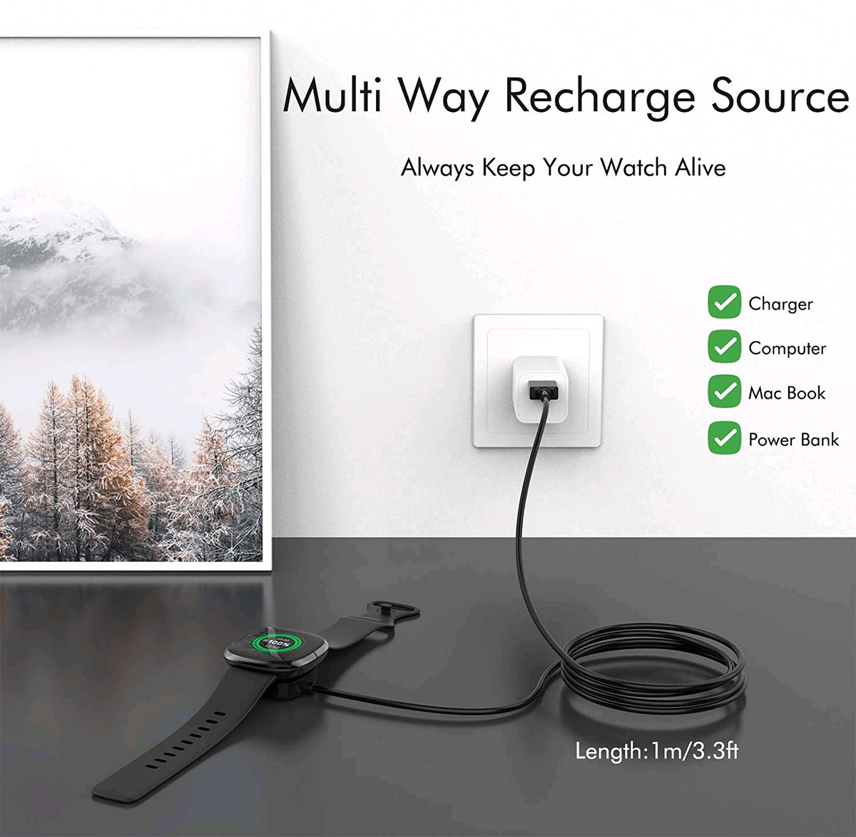 Wireless Watch Charging Cable Dock, TPE and TPU