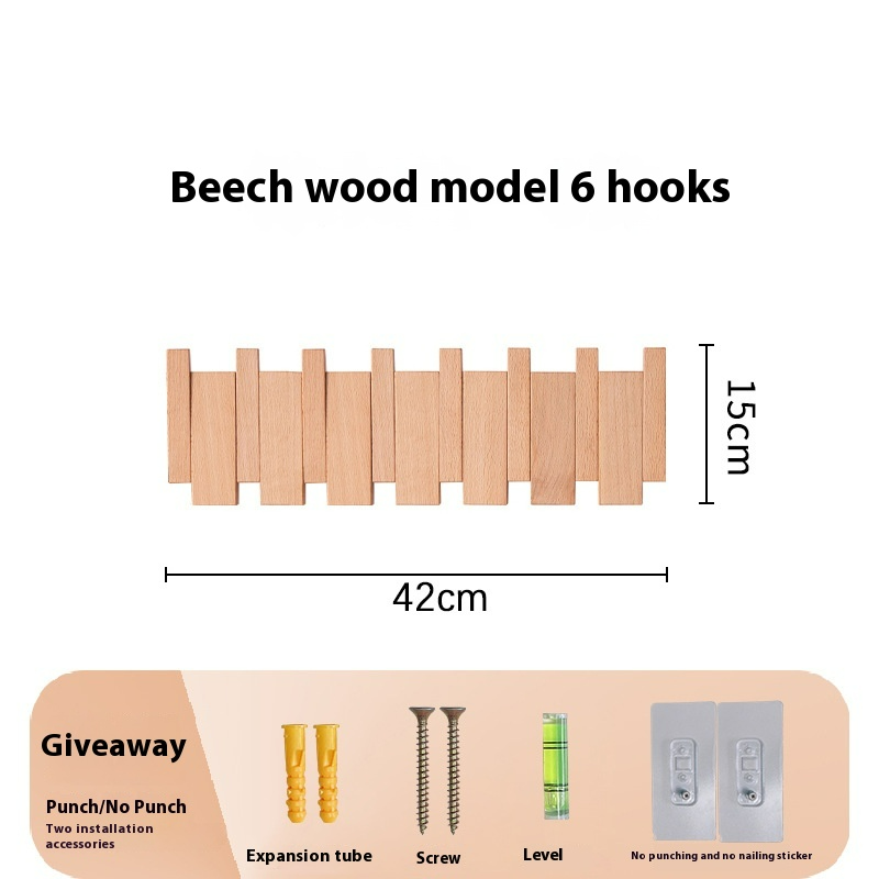 Wall-Mounted Wooden Key and Coat Hook Rack, 4 to 12 Hooks