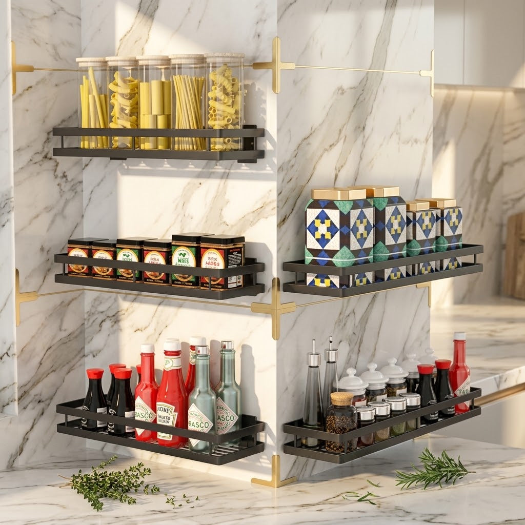 Wall-Mounted Carbon Steel Spice Rack Shelf, 30 to 50 cm