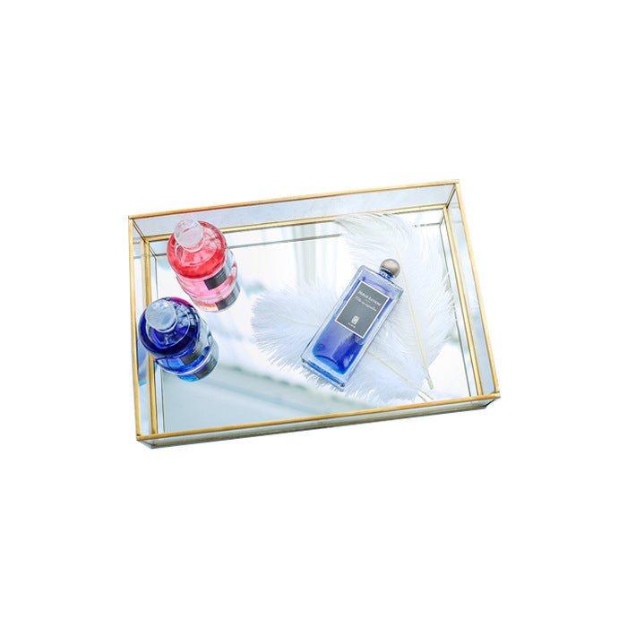 Gold Metal and Glass Vanity Tray, Handmade, 5 Sizes