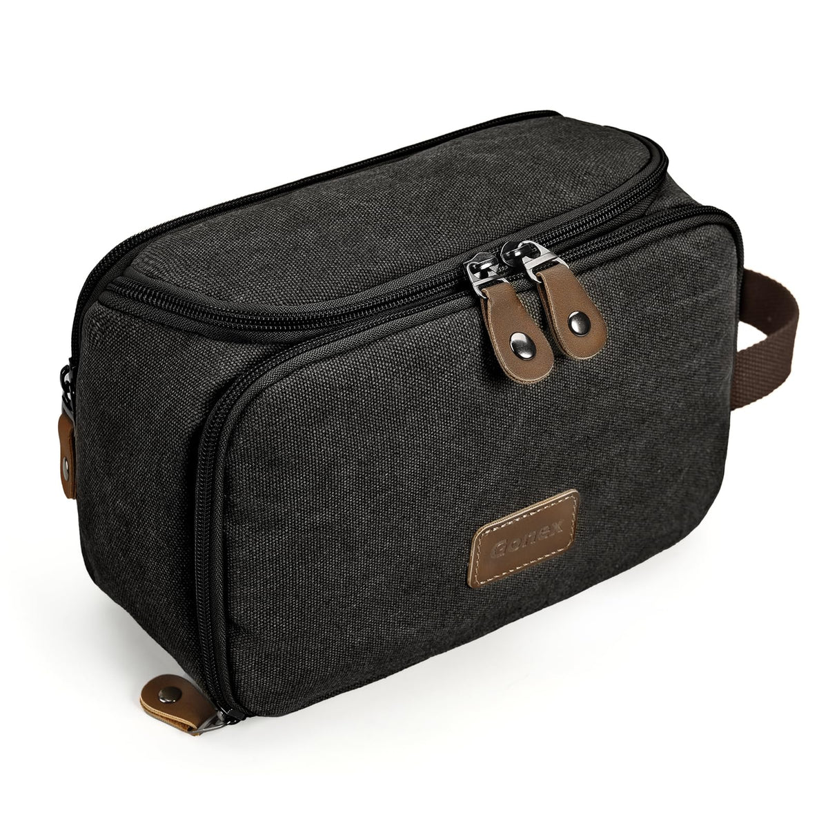 Wide-Open Canvas Dopp Kit with Wet-Dry Pocket, Dark Grey