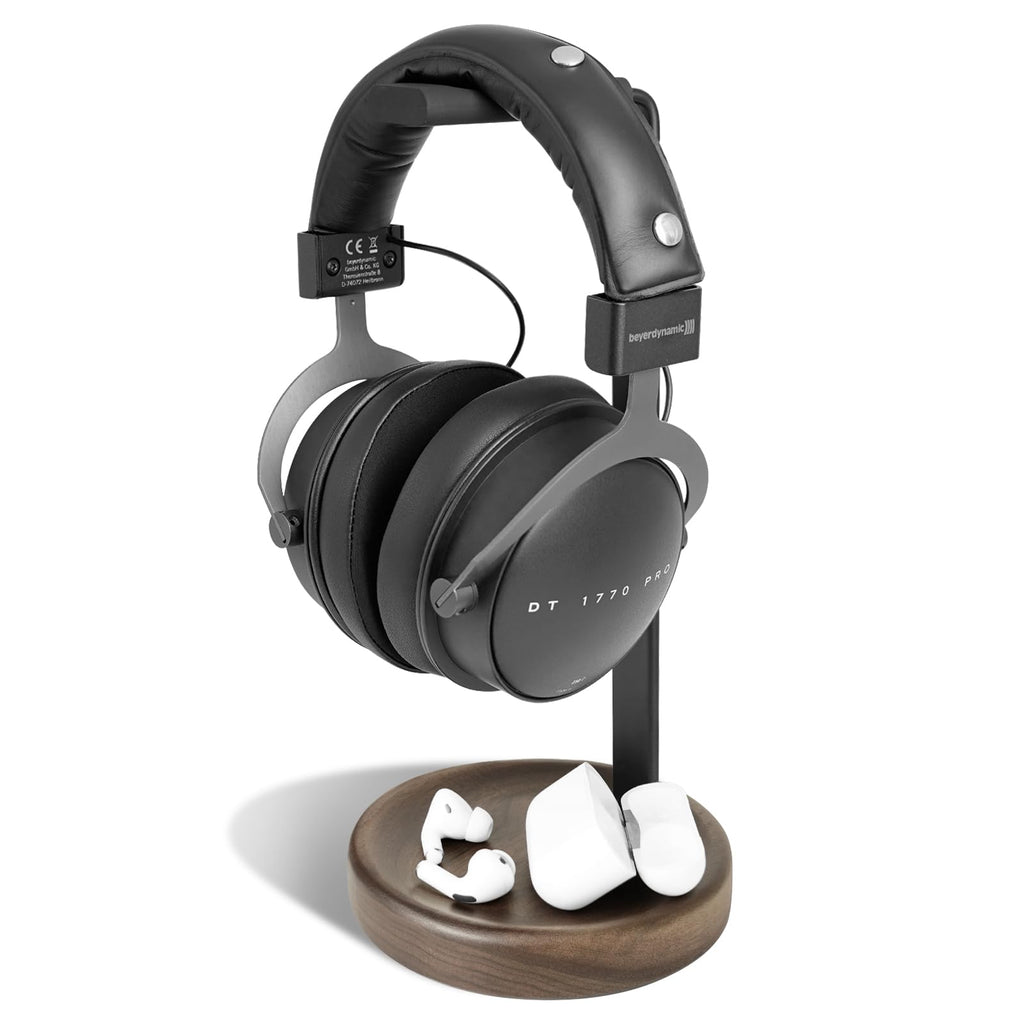 Walnut and Aluminum Headphone Stand with Non-Slip Base