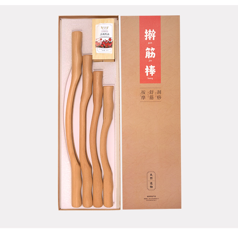 Solid Wood Massage Roller Stick with Wavy Handle, 36–52 cm