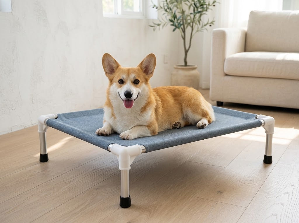Elevated Dog Cot for Small Dogs with Non-Slip Feet, Grey