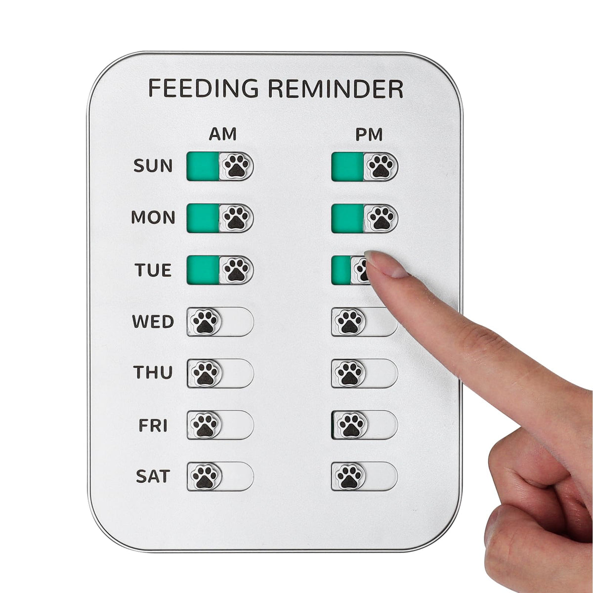 Magnetic Pet Feeding and Medication Reminder, AM/PM Slider, Silver