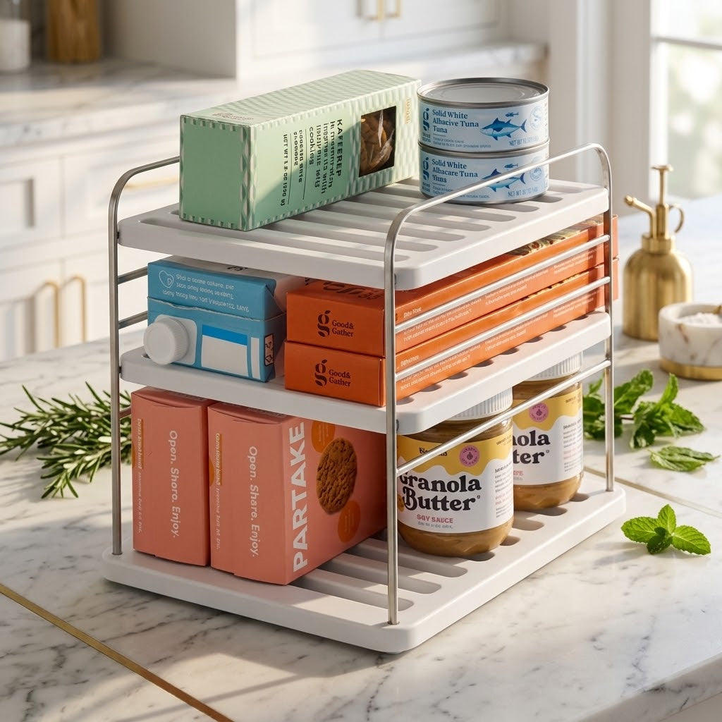 Adjustable 3-Tier Steel Wire Cabinet Shelf Organizer, Small