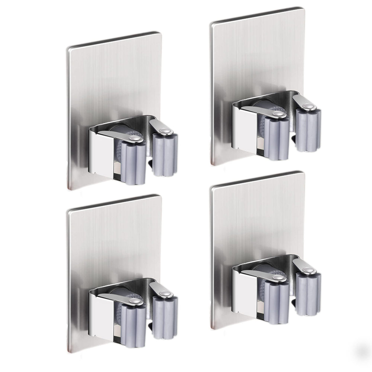 Self-Adhesive Stainless Steel Mop and Broom Clips, Set of 4