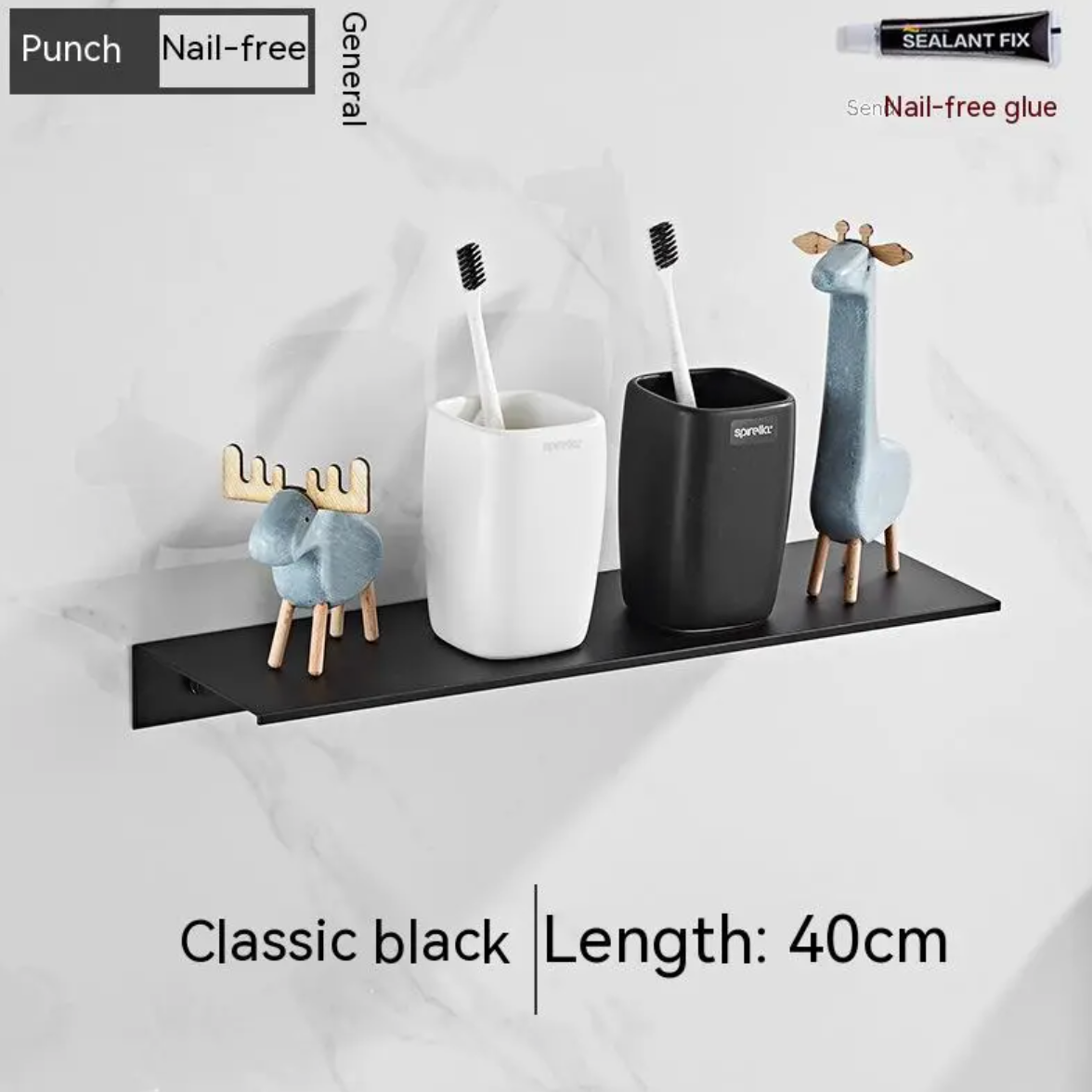 No-Drill Thickened Aluminum Wall Shelf, Holds Up to 15 kg