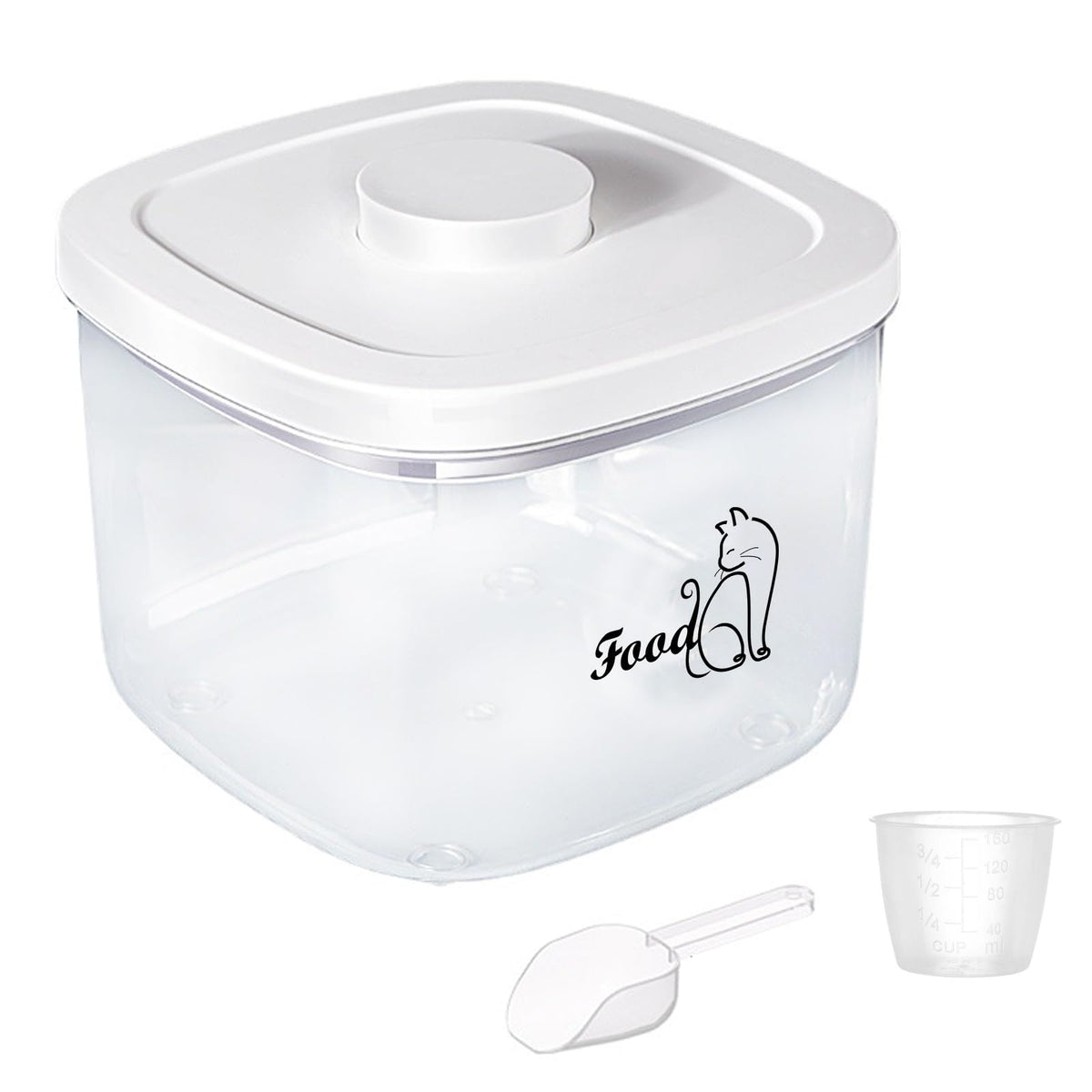 Clear Airtight Pet Food Container with Measuring Cup, 5.28 qt
