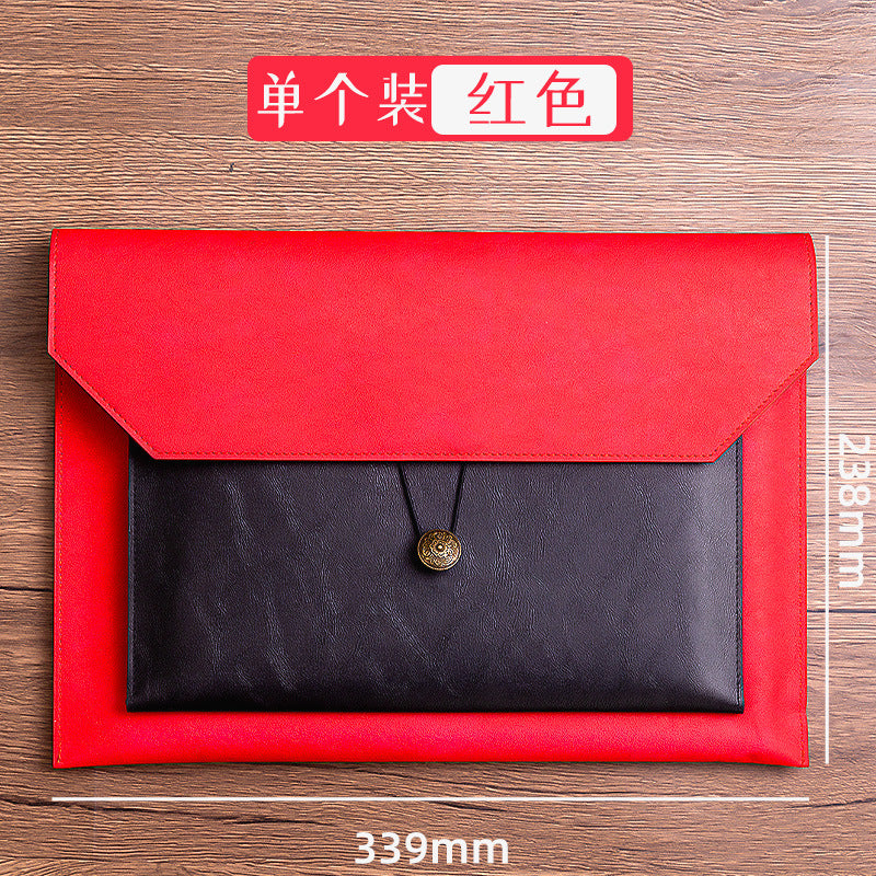 A4 PU Leather Document Bag, Three-Layer Storage, Button Closure